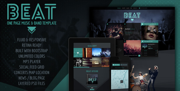  Beautiful Beat single page music brand XHTML/CSS static website template theme