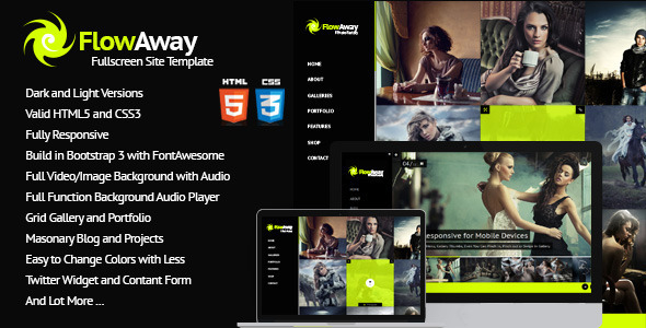 自适应 FlowAway 全屏视频图像音频 HTML5模板