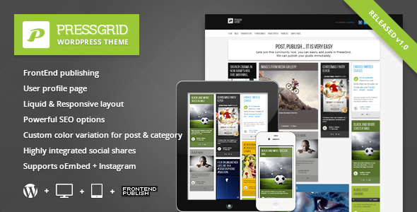 PressGrid 多用户墙贴(花瓣) WordPress主题模板