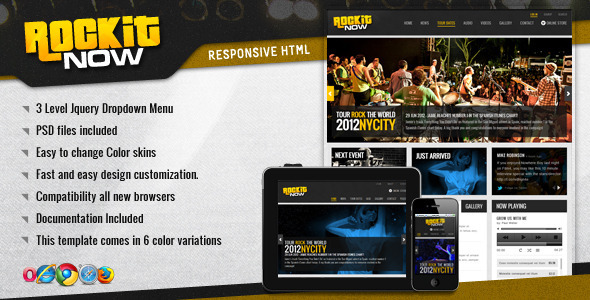 全屏Rockit Now 音乐品牌 HTML5静态网站模板主题