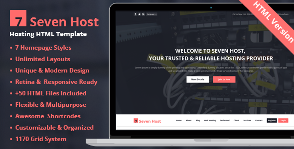 Seven Host 域名主机 HTML5模板主题