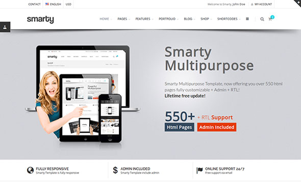 Smarty - 多用途购物商城网站+管理面板 HTML5模板