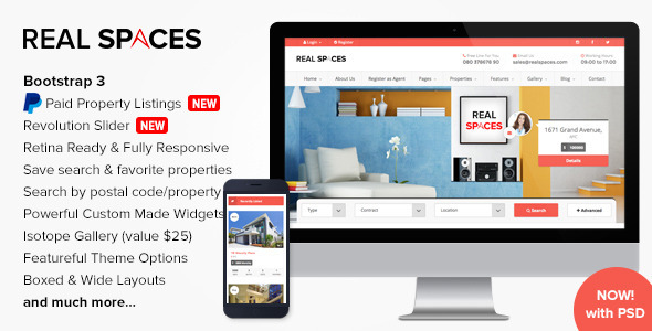Real Spaces - 地产置业网站模板wordpress主题