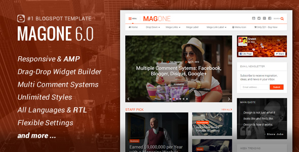 MagOne - 响应式新闻杂志Blogger模板