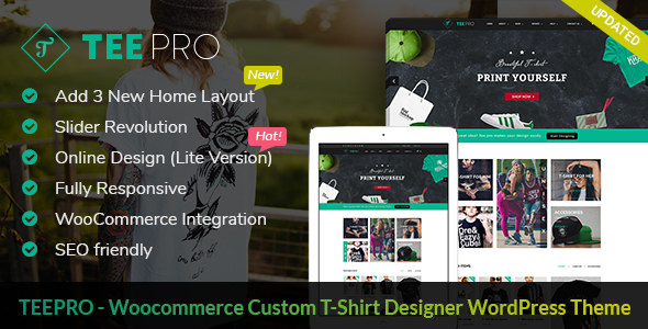 TEEPRO - T恤定制设计师Woocommerce电商网站模板