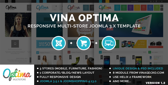 Vina Optima - 多用户商店Joomla 3.x模板