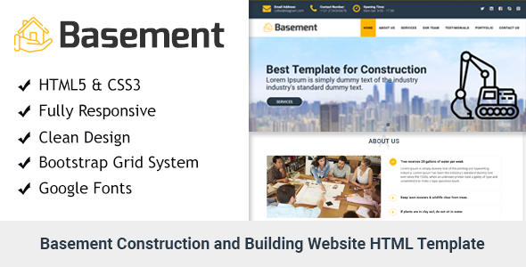 Basement - 施工建筑单页HTML模板