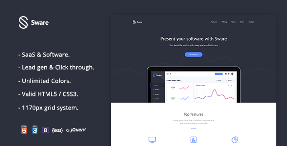 Sware SaaS 软件着陆页HTML5模板