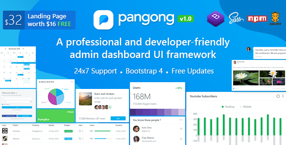 Pangong - Bootstrap 4管理仪表板+ UI工具包