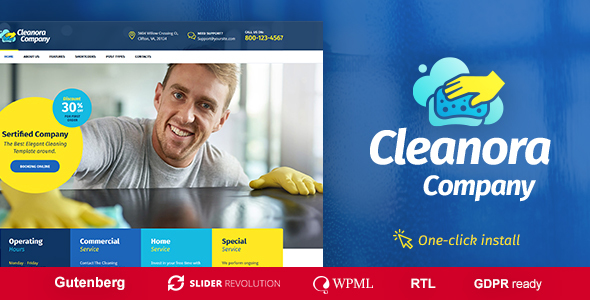  Cleanora - cleaning domestic service template WordPress theme