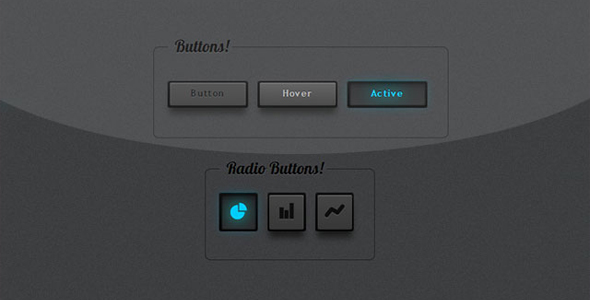 黑色质感蓝色荧光3D按钮和单选按钮