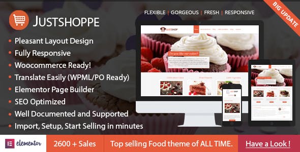Justshoppe - 蛋糕面包店甜品网站模板WordPress主题
