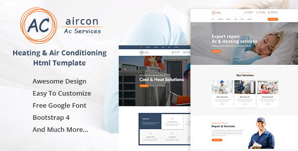 Aircon - 空调制冷服务Bootstrap 4模板