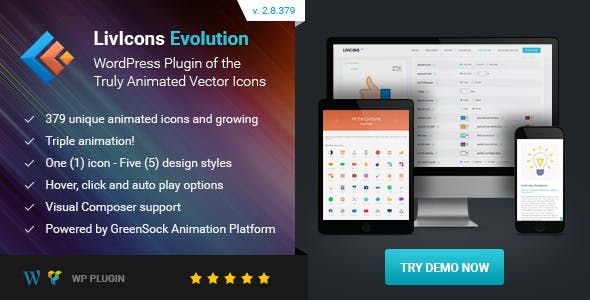 LivIcons Evolution for WordPress - 动画矢量图标