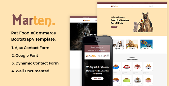 Marten - 宠物食品电子商务Bootstrap4模板