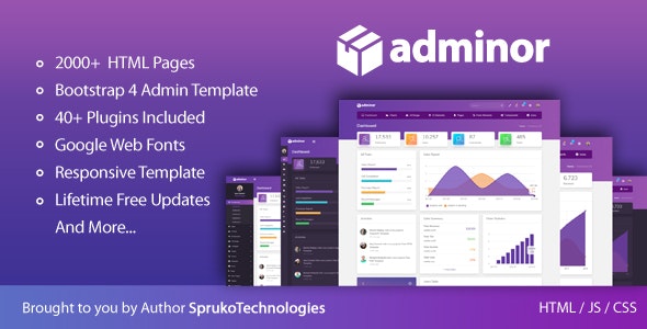 Adminor - 干净现代的自适应Bootstrap4管理仪表板HTML5模板