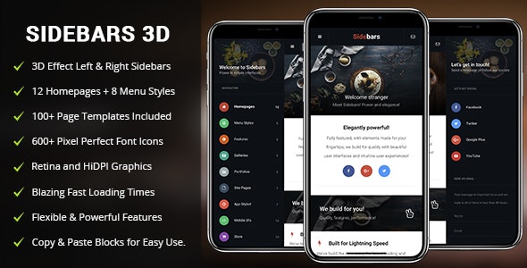 SideBars 3D Mobile 移动端3D侧边栏HTML模板
