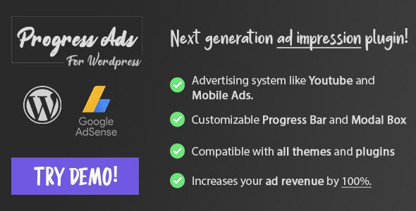 Progress Ads - 全屏可跳过弹窗广告WordPress插件