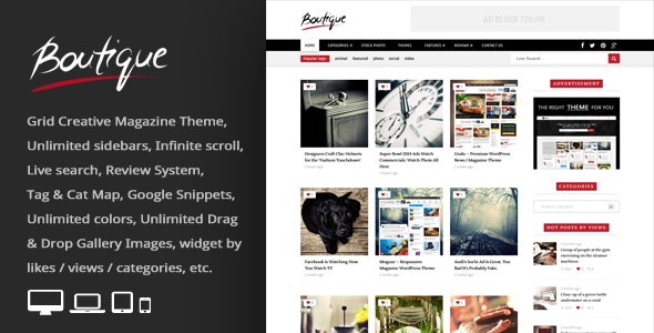 Boutique Grid - 创意新闻杂志网站WordPress模板
