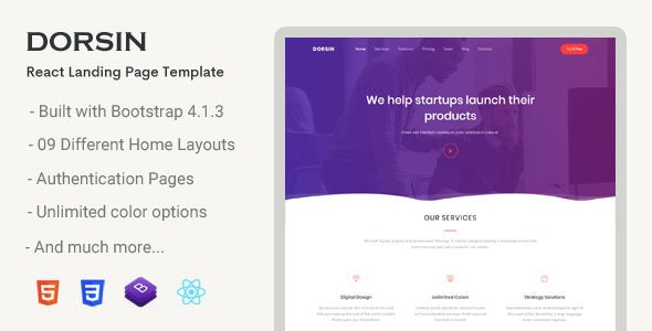 Dorsin - ReactJs产品着陆页HTML模板