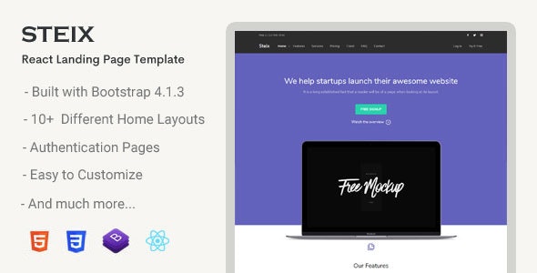 Steix React - 应用程序着陆页HTML网站模板