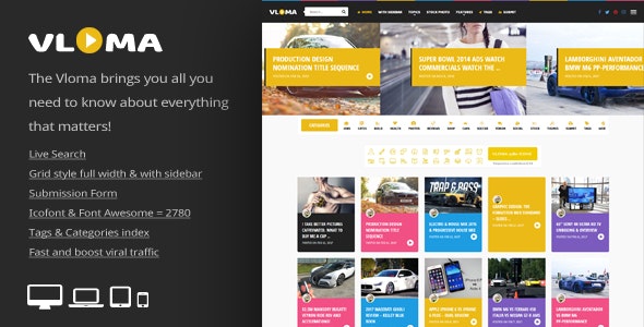 Vloma Grid - A Responsive WordPress Video Blog Theme