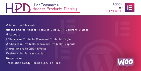 WooCommerce Header Products Display for Elementor - 可视化产品头部编辑插件