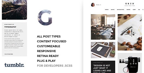 Grid - 简约博客作品展示Tumblr模板