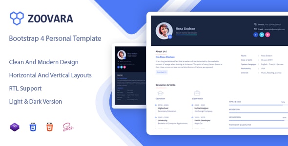 Zoovara - 个人简历CV/简历HTML模板