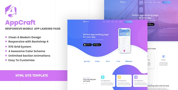 AppCraft - 移动应用APP着陆页HTML模板