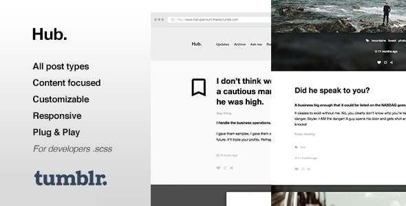  Hub - Single column simple style blog Tumblr theme