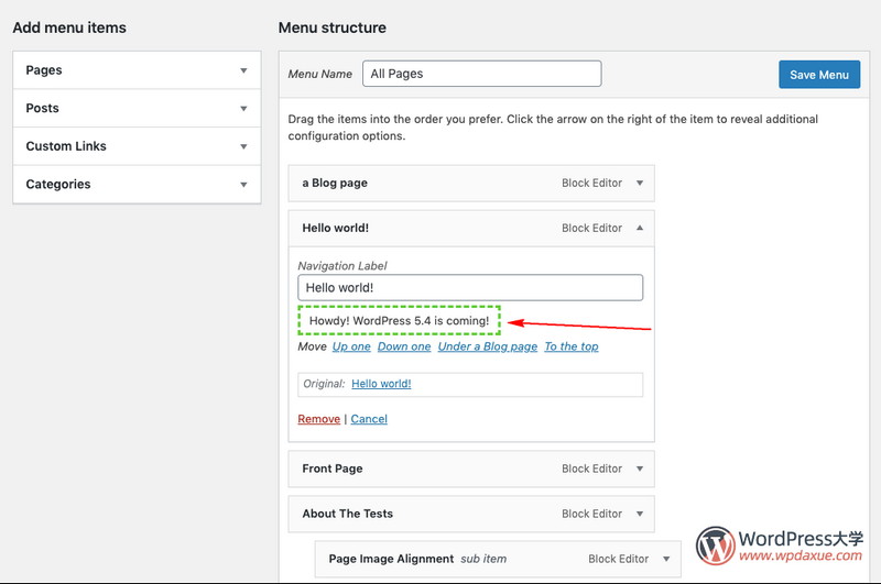 WordPress 5.4可将自定义字段添加到菜单项
