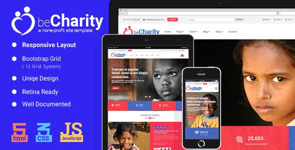 beCharity - 慈善公益募捐筹款HTML5网站模板