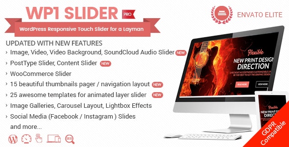 WP1 Slider Pro - 用于Layman的自适应幻灯片轮播WordPress插件