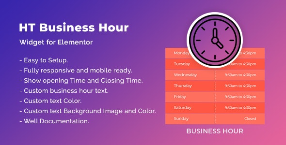 HT Business Hour Widget for Elementor 营业时间小工具插件