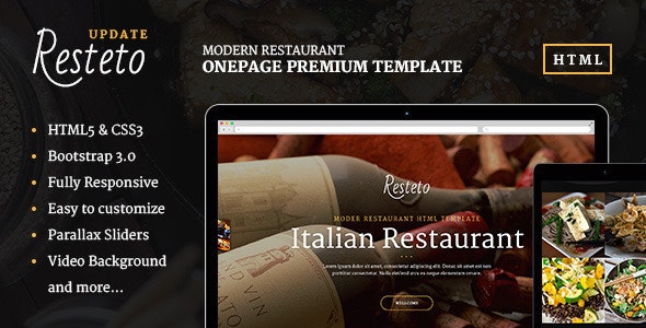 RESTETO - 高级餐厅美食HTML5单页模板