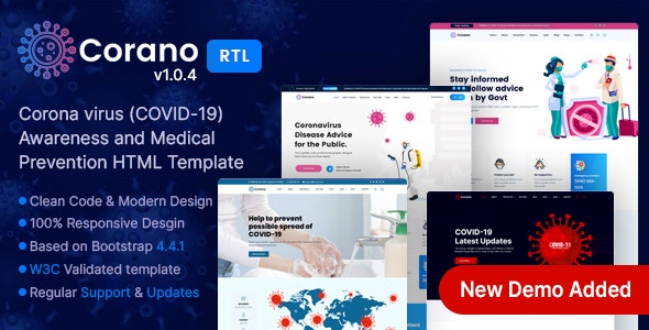 CORANO - (COVID-19) 新冠状病毒医学预防HTML模板