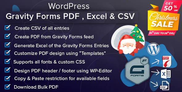 WordPress Gravity Forms PDF, Excel & CSV 表单转换插件