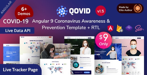 Qovid - COVID-19医疗预防冠状病毒Angular 9网站模板