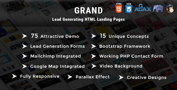 Grand - 多用途网站着陆页模板HTML模板