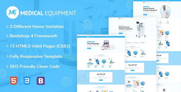 Medical Equipment - PPE Kit 医疗用品设备网站HTML模板