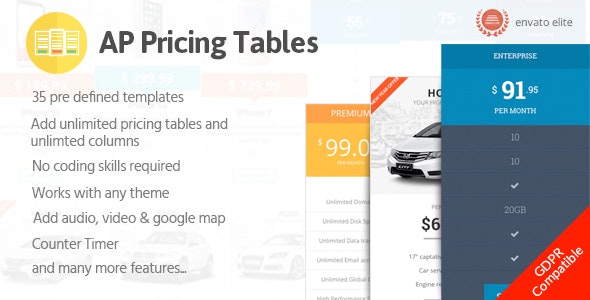 AP Pricing Tables - 响应式价格表单编辑器WordPress插件