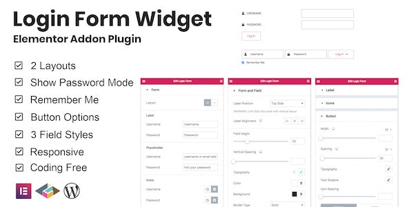 Login Form Widget Elementor Addon Plugin 注册登录表单小工具Elementor插件插件