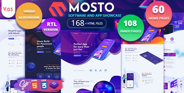 Mosto - app 应用程序着陆页HTML5模板