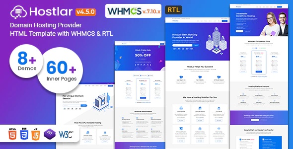 Hostlar - Domain Hosting Provider HTML Template with WHMCS and RTL