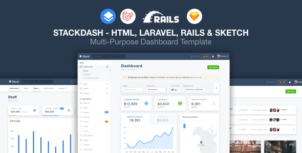 StackDash - Laravel和Rails仪表板HTML5后台模板