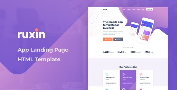 Ruxin - App 应用程序着陆页HTML网站模板