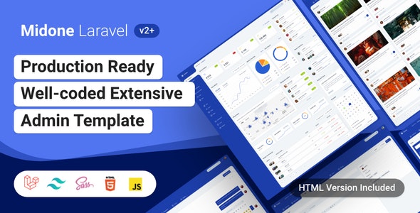 Midone - Tailwind CSS 3 & Laravel 8 Admin Dashboard Template + HTML Version