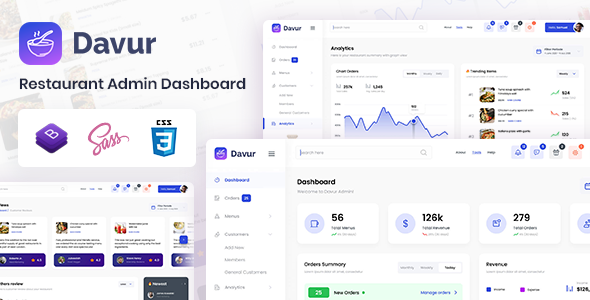 Davur - 餐厅饭店餐馆网站后台管理仪表板HTML5模板