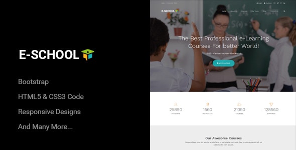 E-School - 专业在线学习课程网站HTML5模板